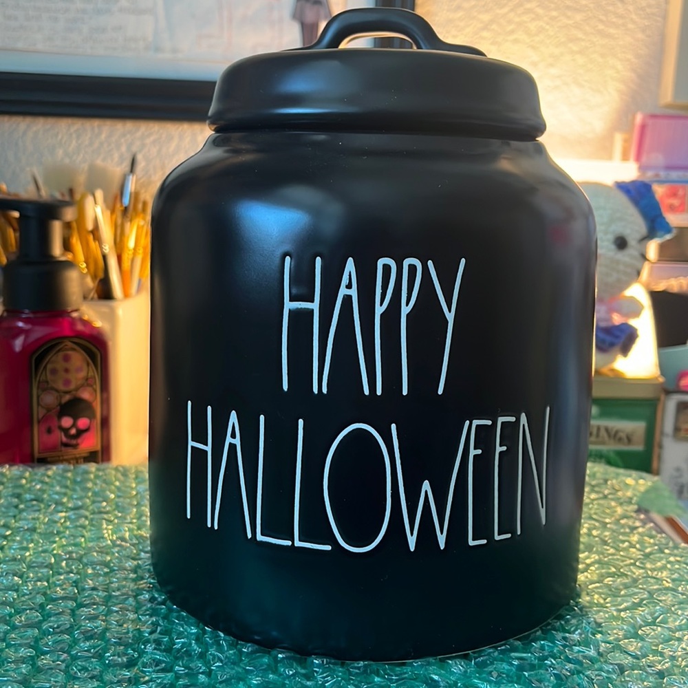 Rae Dunn Black Happy Halloween Chubby Canister